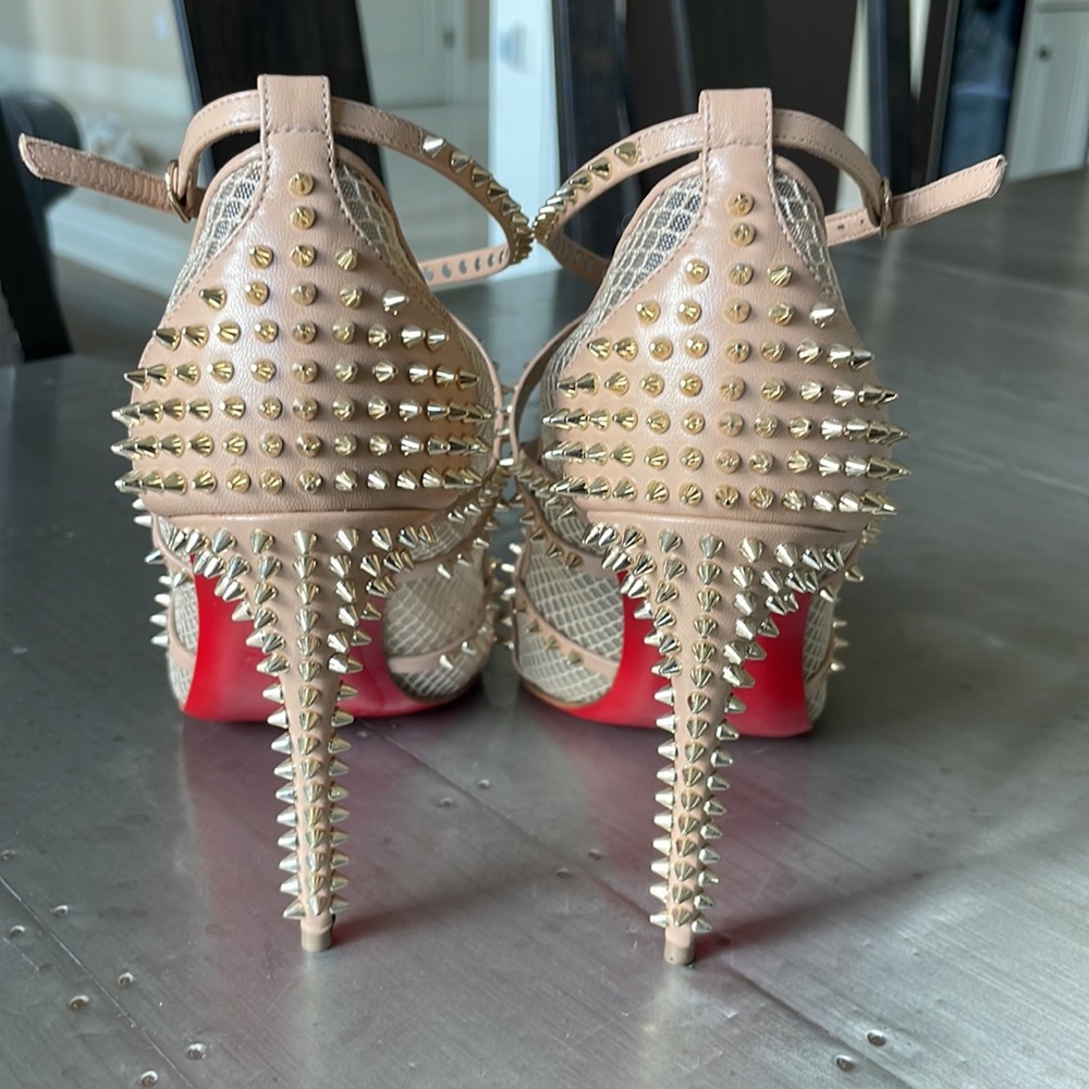Christian Louboutin alarc 100mm beige nude light gold spike mesh stiletto 38.5 - Picture 5 of 11